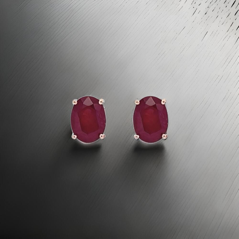Natural Ruby Stud Earrings 14k White Gold 3.0 TCW Certified $1,390 311042